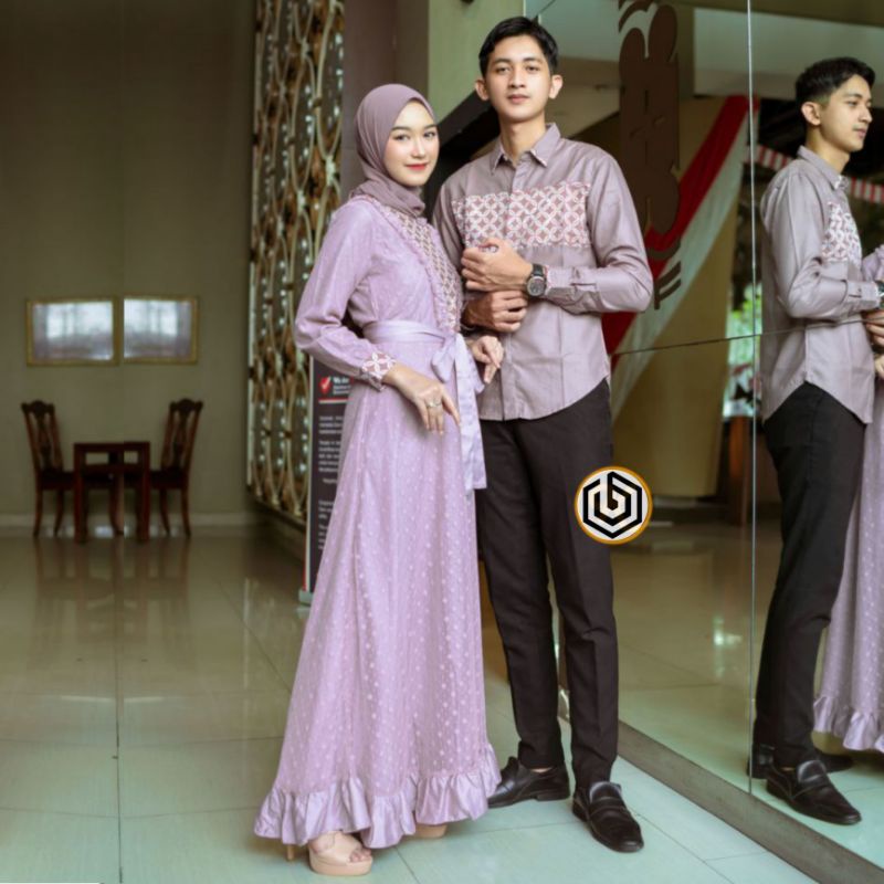 COUPLE BATIK GAMIS AYUMA LILAC TUNANGAN WISUDA LAMARAN