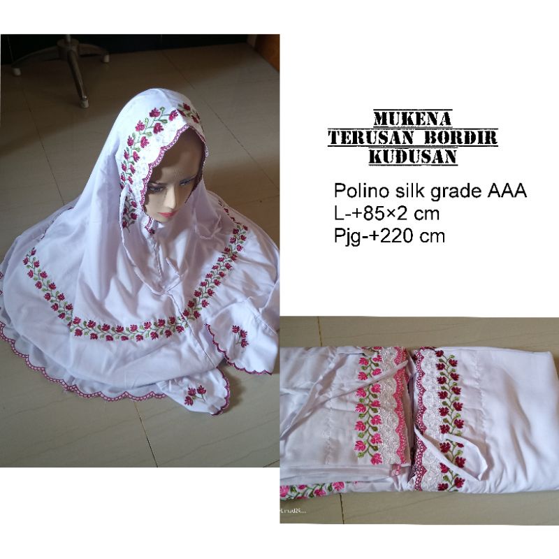 MUKENA TERUSAN/LAJURAN BORDIR POLINO SILK GRADE AAA