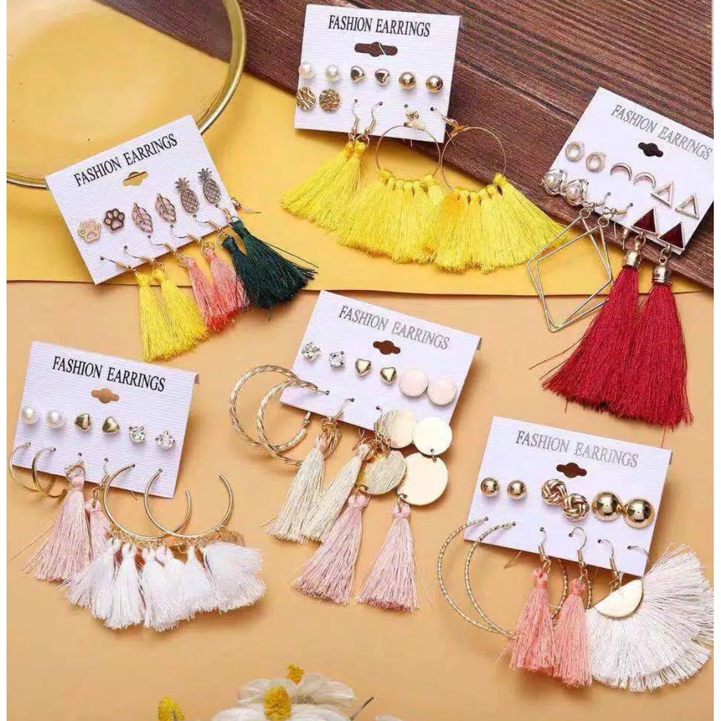 ANTING TUSUK SET / ANTING FASHION RETRO WANITA / ANTING KOREA ISI 6 PASANG