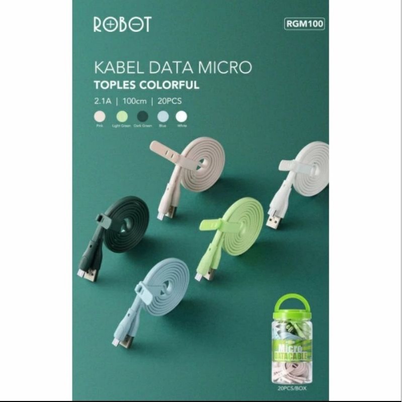 Kabel Data Robot RGM100 Miro USB 2.1A 100Cm (1 Toples isi 20Pcs)