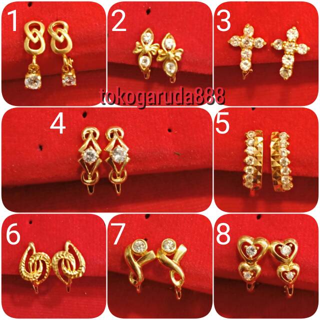 Anting jepit anak dan dewasa emas asli kadar 700 70% 22 1 satu g gr gram gold ubs permata batu