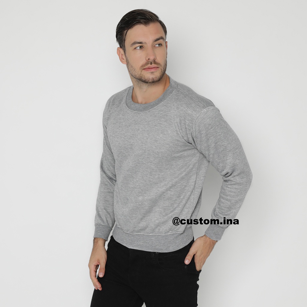 Basic Sweater Polos Oblong Crewneck Sweatshirt Pria Wanita Size M - XXXL-ABU MUDA