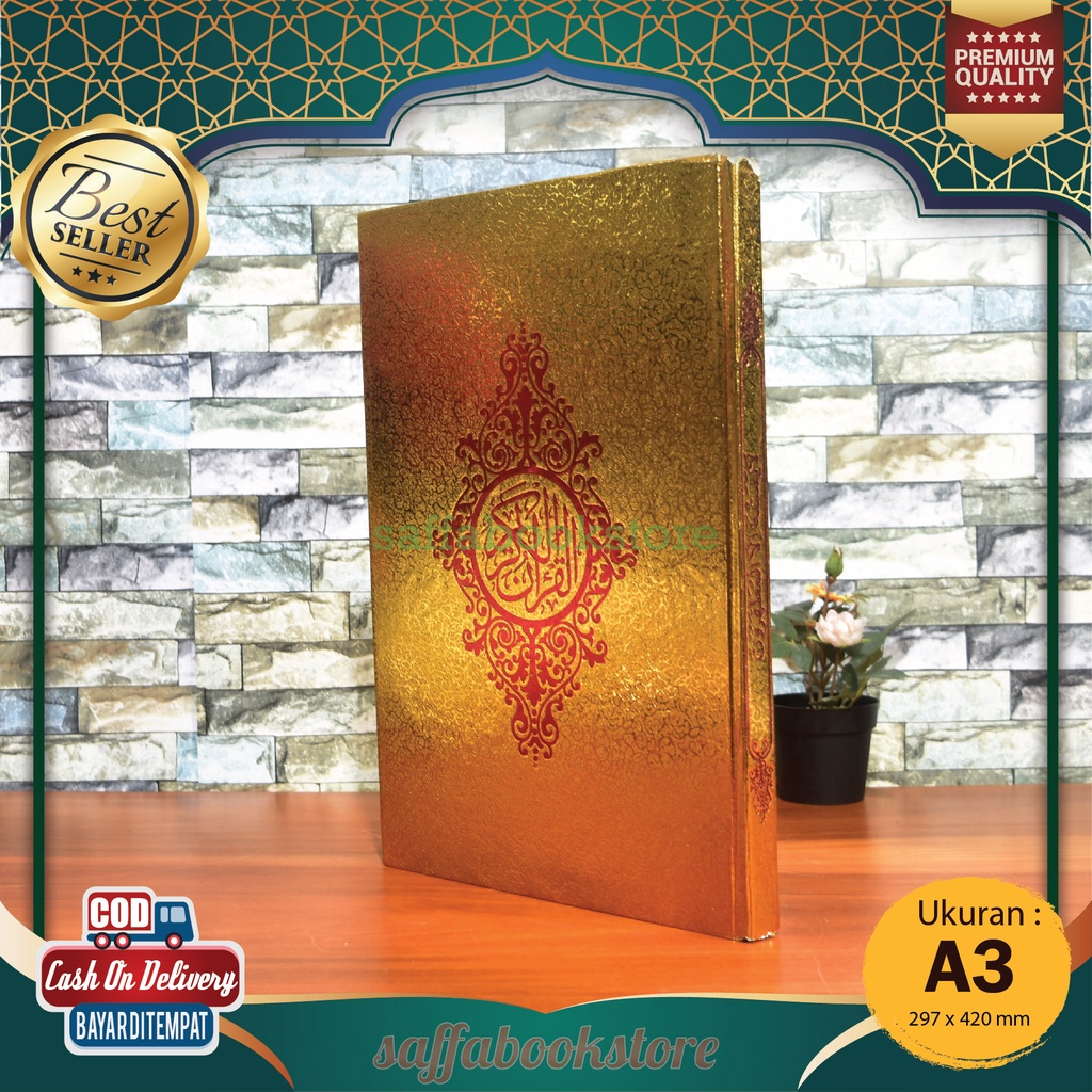 A3 Mushaf Al Quran Cover Emas Al Quran Non Terjemah Kertas Hvs Ukuran Jumbo A3, Al-Quran Super Jumbo