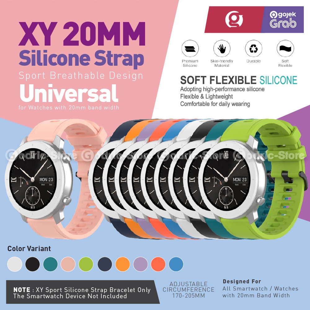 XY20 Silikon Strap 20mm for Amazfit GTS 1 2 3 E Mini / BIP U S Lite PRO GTR42 dll (Tali Silicone Jam Smartwatch Silicon)