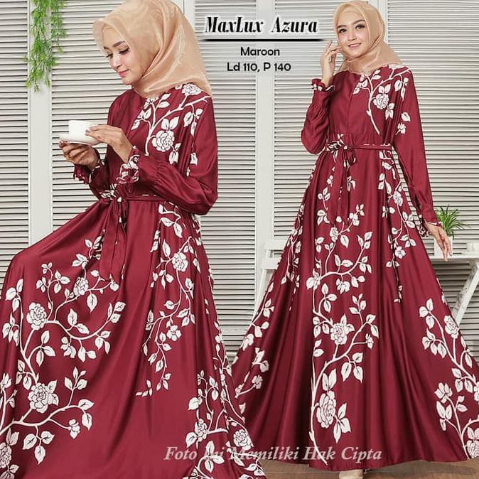 BAJU GAMIS SYARI SYARII MUSLIM AZURA MAROON MAXMARA PREMIUM