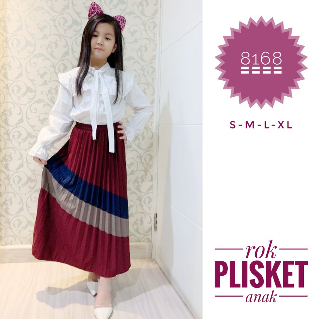 ROK PLISKET ANAK KOMBINASI 8168 PRISKET ANAK PANJANG PLEATED SKIRT FLARE SKIRT MAYUNG FLOWY REMPEL