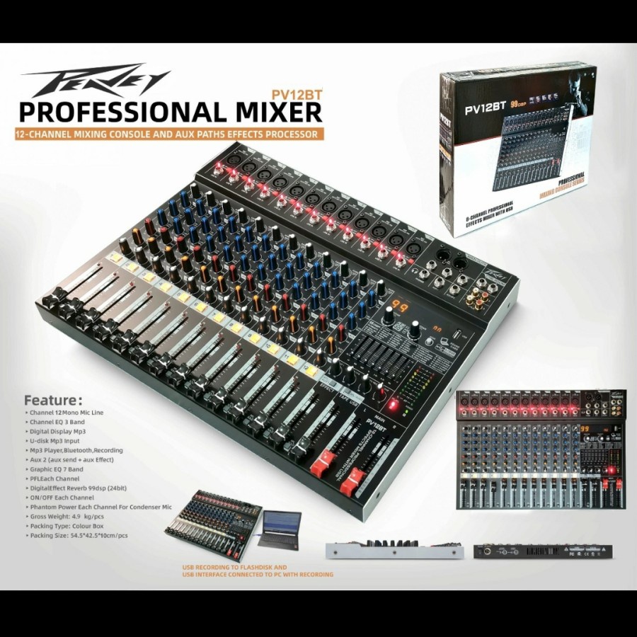 mixer audio peavey pv12bt pv 12bt 12CH USB-BLUETOOTH soundcard TO PC
