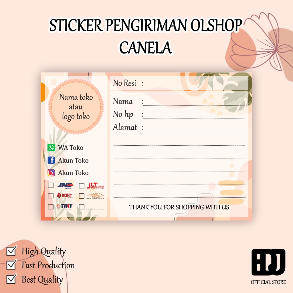Canela / sticker label pengiriman olshop custom / sticker pengiriman toko custom / label pengiriman 