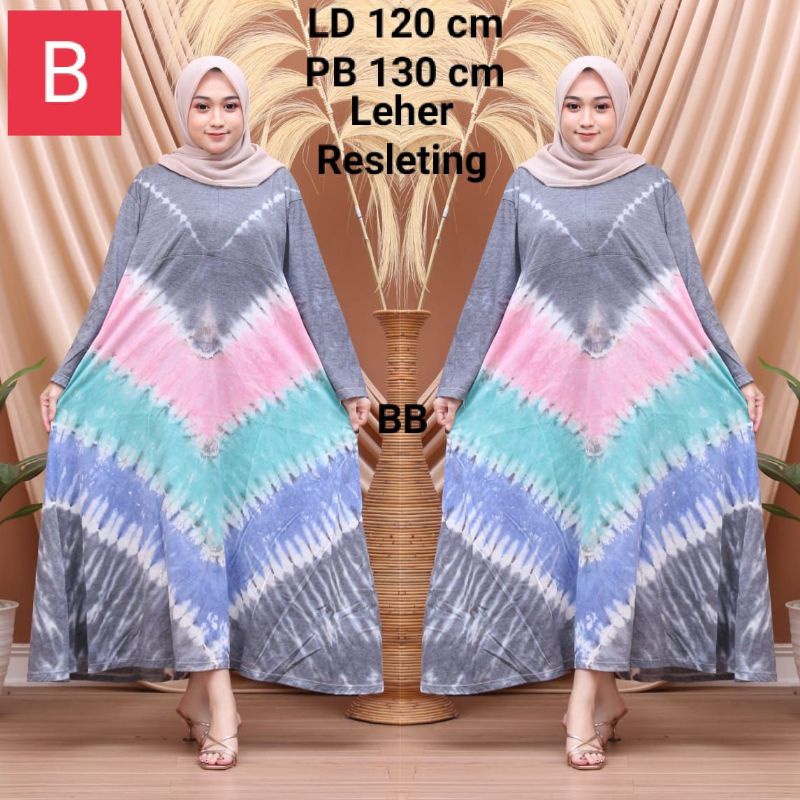 Gamis Jumbo Kaos Lengan Panjang Black Tiedye Busui Bumil Homdress Kekinian Terlaris