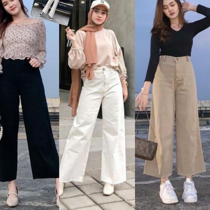 MOZZA JEANS CULLOTE | KULOT JEANS WANITA | BAWAHAN HIGHWAIST | KULOT JEANS WARNA MOCCA PUTIH HITAM S