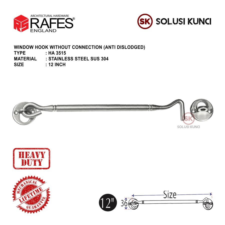 Hak Angin 12" Stainless Steel SUS 304 RAFES / ANTI PATAH
