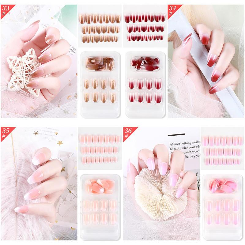 F033 ~ F048 24pcs / Kotak Kuku Palsu Full Cover Panjang Untuk Nail Art