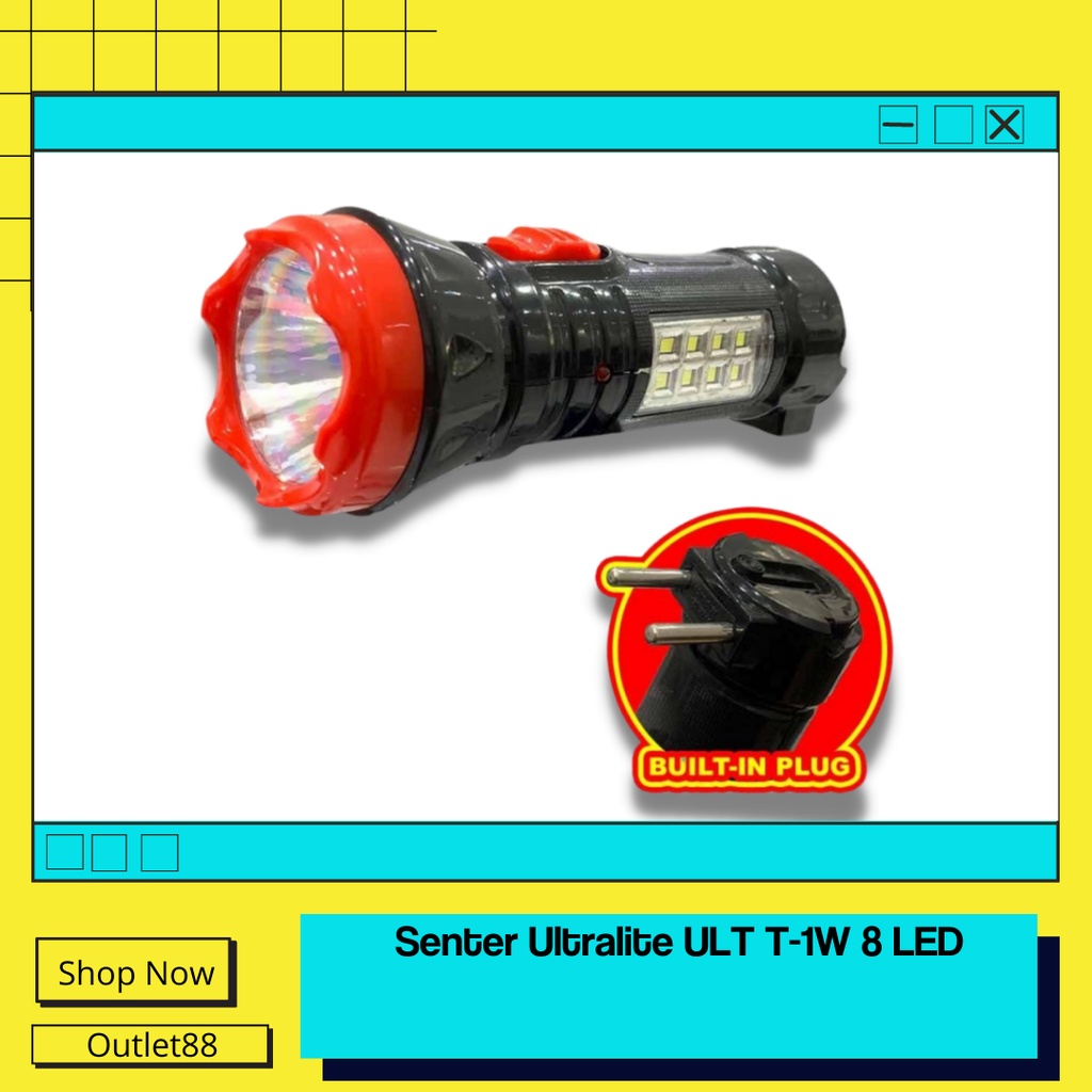 Senter Tangan 1 watt + 8 Led Ultralite T1W Senter Cas dam lampu Emergency Mini 1W dan 8led Ultralite