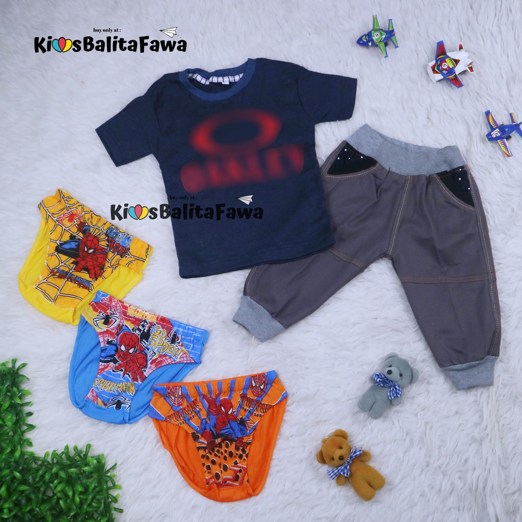 BUNDLING HEMAT Baju Anak Laki Setelan Celana 1-2 Tahun / Set Celana Jogger Baju Bonus Celana Dalam