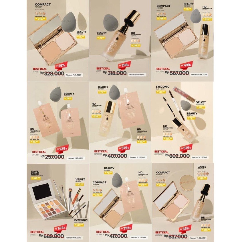 Paket Komplit Lumecolors Foundation Compact Loose Powderr Lipmousse