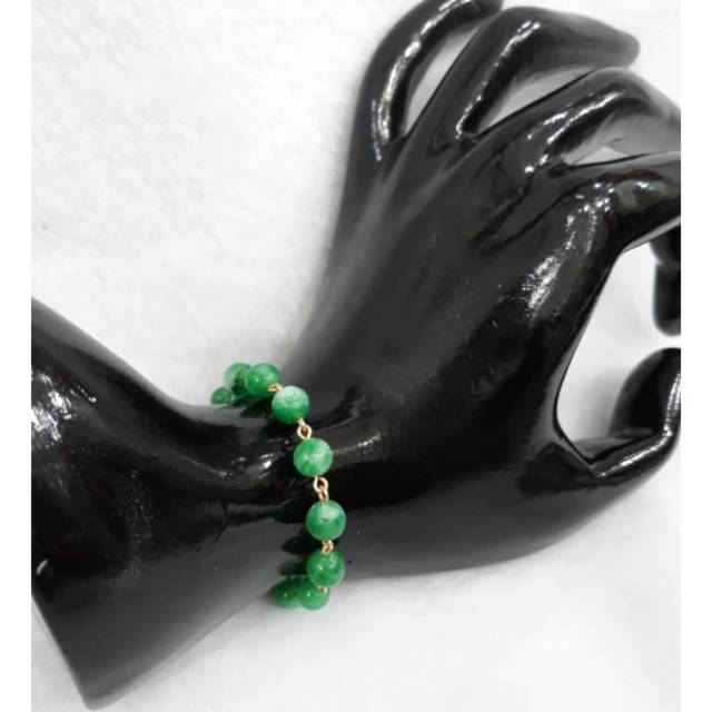 Gl618H191H gelang emas kunjng asli perhiasan model mata giok hijau sembur jade antik 16,5 cm