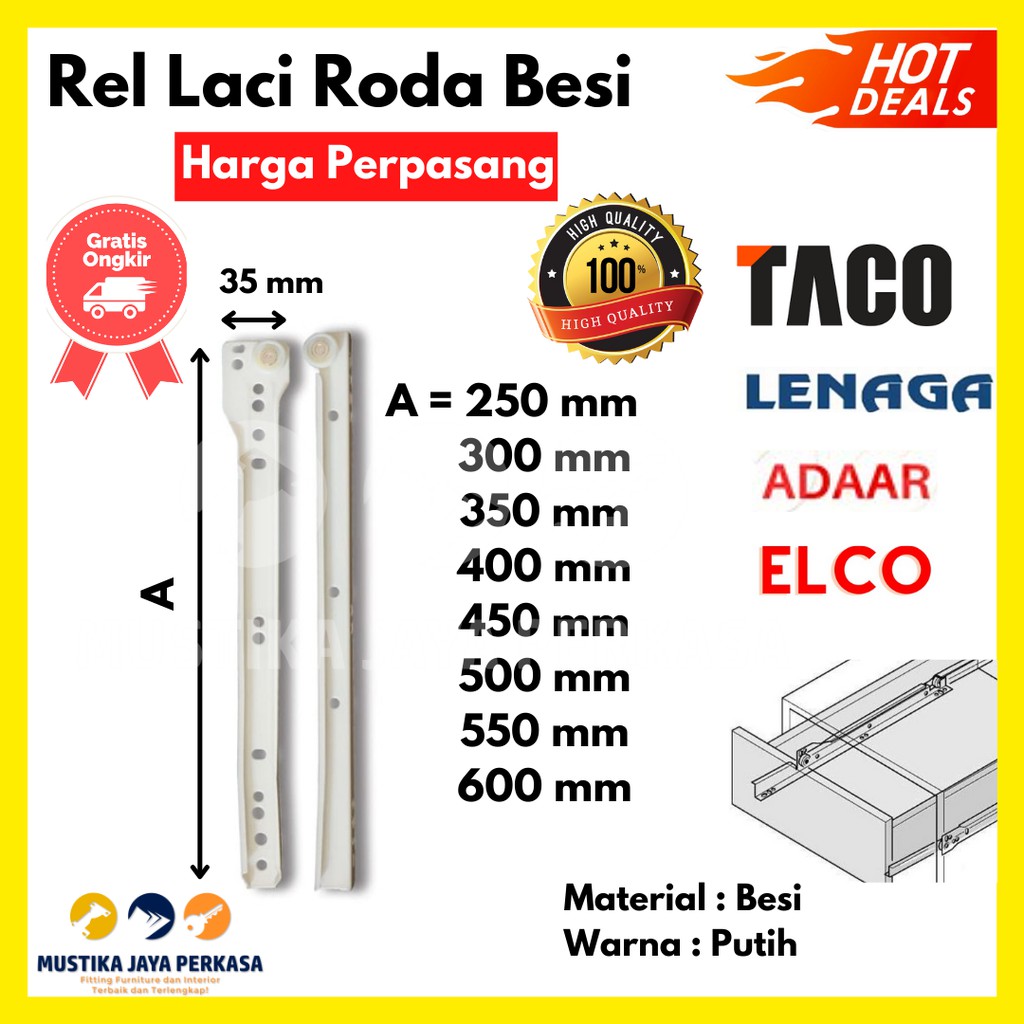 Rel Laci Roda Putih Hitam Huben Lenaga Elco Taco Bukan Double Track - 25 30 35 40 45 50 55 60