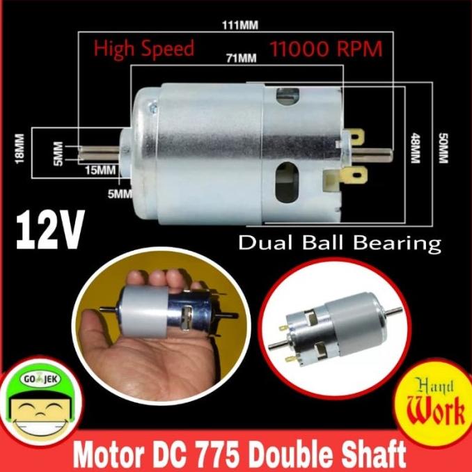 Dinamo Motor 775 Dc 12V-36V 180W 11000-15000 Rpm Double Shaft High Spe Termurah