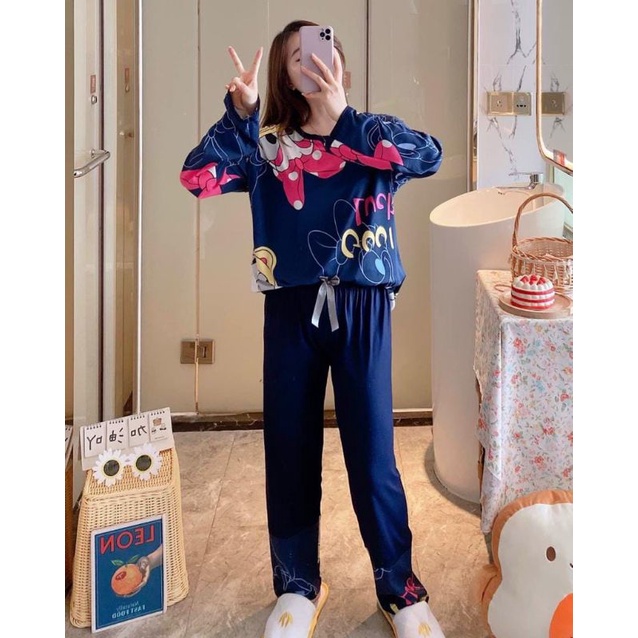 BAJU TIDUR WANITA DEWASA/PIYAMA RENDA PP/BAJU TIDUR IMPORT MURAH-Pp duck navy pita