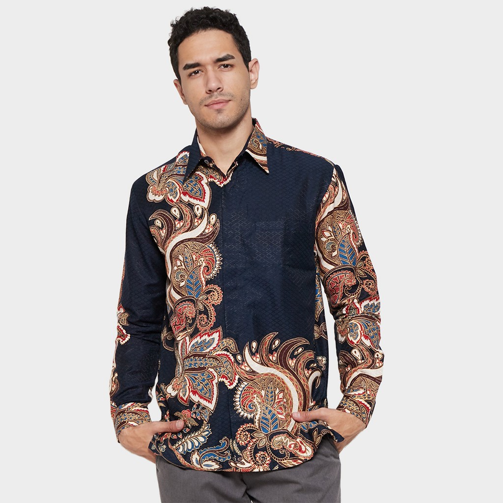  Batik  Semar  Kemeja Lengan  Panjang  Kenanga Lereng Navy 