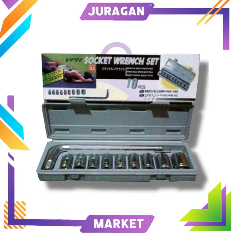 VPR Kunci Sok Set 10 pcs Shock Alat Bengkel Socket Wrench Set 10pcs