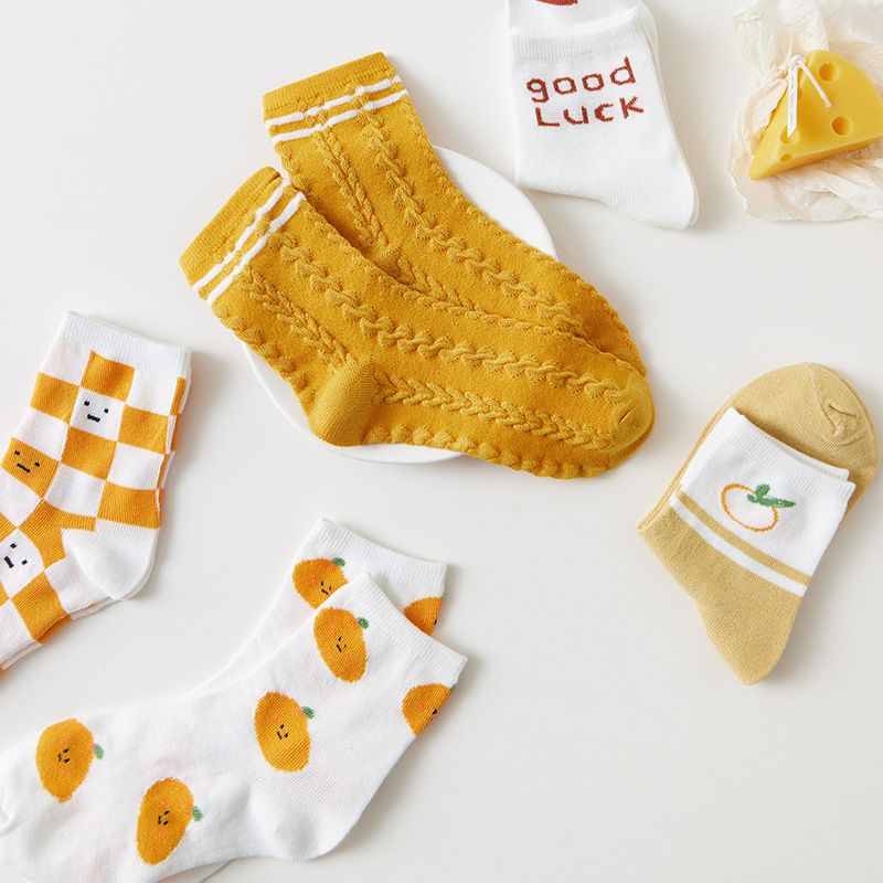 [littlecrab] Kaos Kaki Orange White Kaos Kaki Jeruk Oren Jingga Putih Kaos Kaki Panjang Cute Orange Women Socks Kaos Kaki Berkualitas High Quality Sock Korean Style