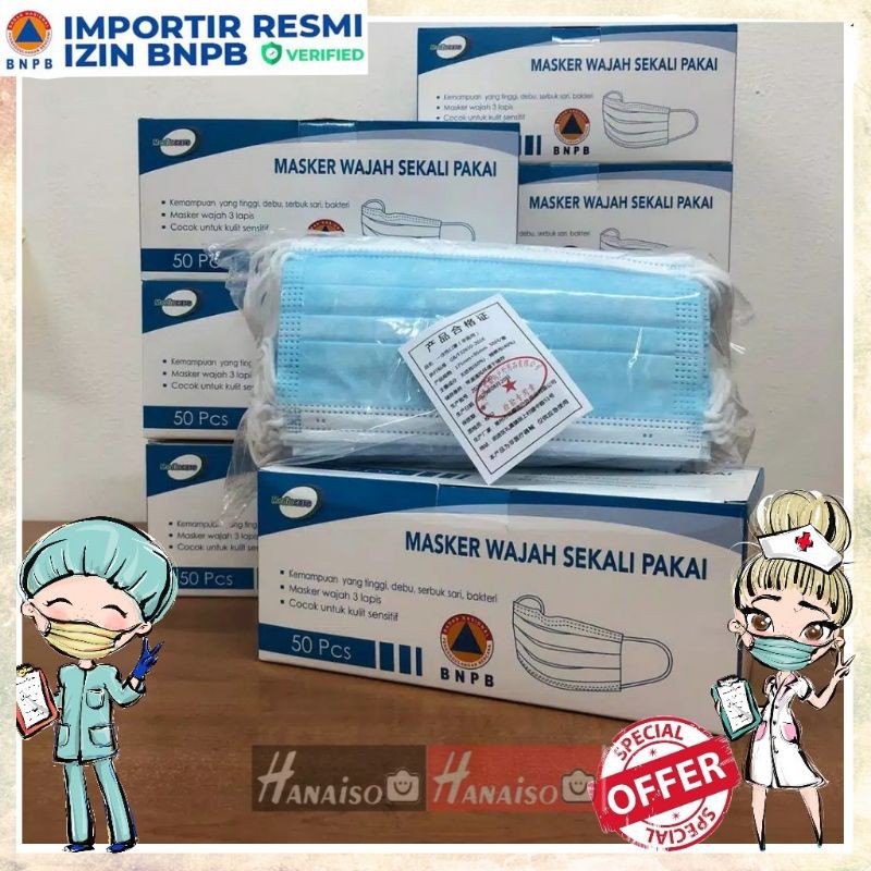 GROSIR MEDAN Masker 3 ply Wajah Disposable mask 3ply earloop @ 50 pcs