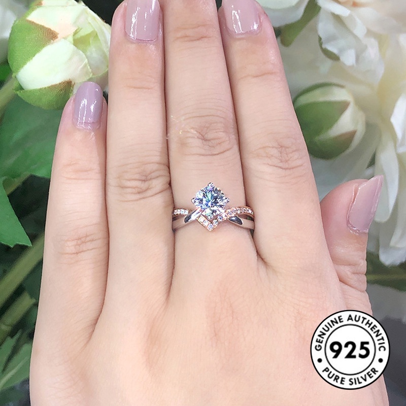 Cincin Lapis Silver S925 Model Mahkota Warna Rose Gold Untuk Wanita