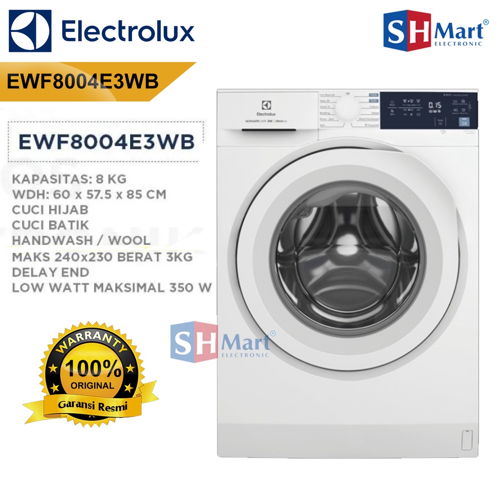 MESIN CUCI FRONT LOADING 8 KG ELECTROLUX EWF-8004E3WB / EWF-8024P5WB INVERTER GARANSI RESMI (MEDAN)