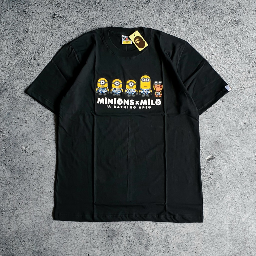 KAOS BAJU TSHIRT BAPE x MINIONS x BABY MILO BLACK ORIGINAL