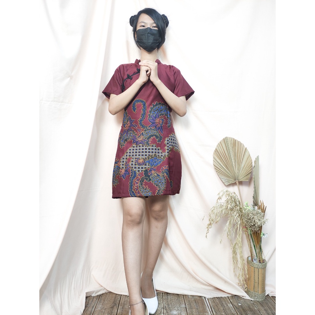 SB Collection  Midi Dress Tarmini Shortdress Casual Modern Batik Cheongsham Wanita