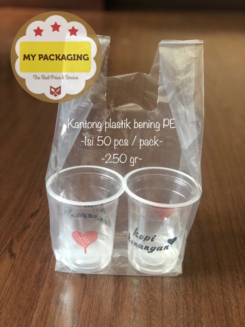 Kantong plastik BENING 15 PE TEBAL 15cm - 250Gr/pack isi 35pcs - 2 cup Kresek Transparan Tebal