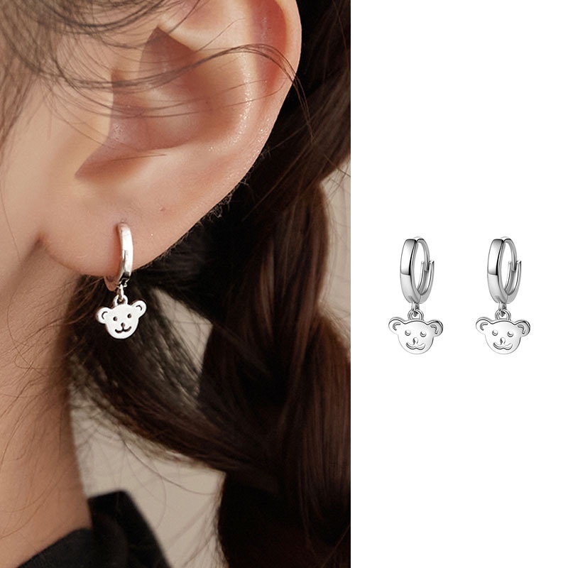 Bear Head Earrings Ear Buckle Stainless Steel Titanium Steel Earrings Ear Clips Ins Men and Women