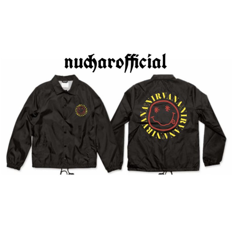 Jacket Coach NIRVANA - Jaket  - Distro - Band Metal - Hitam Pria Wanita Windbreaker