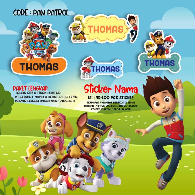 

Sticker / Stiker Label Nama Karakter Tema Paw Patrol