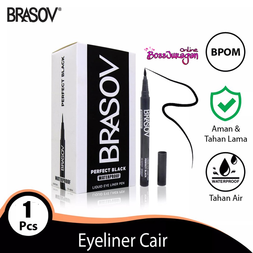 (BOSS) BRASOV Eyeliner Perfect Black Waterproof 2mL - Brasov Eye Liner Pen Liquid Waterproof