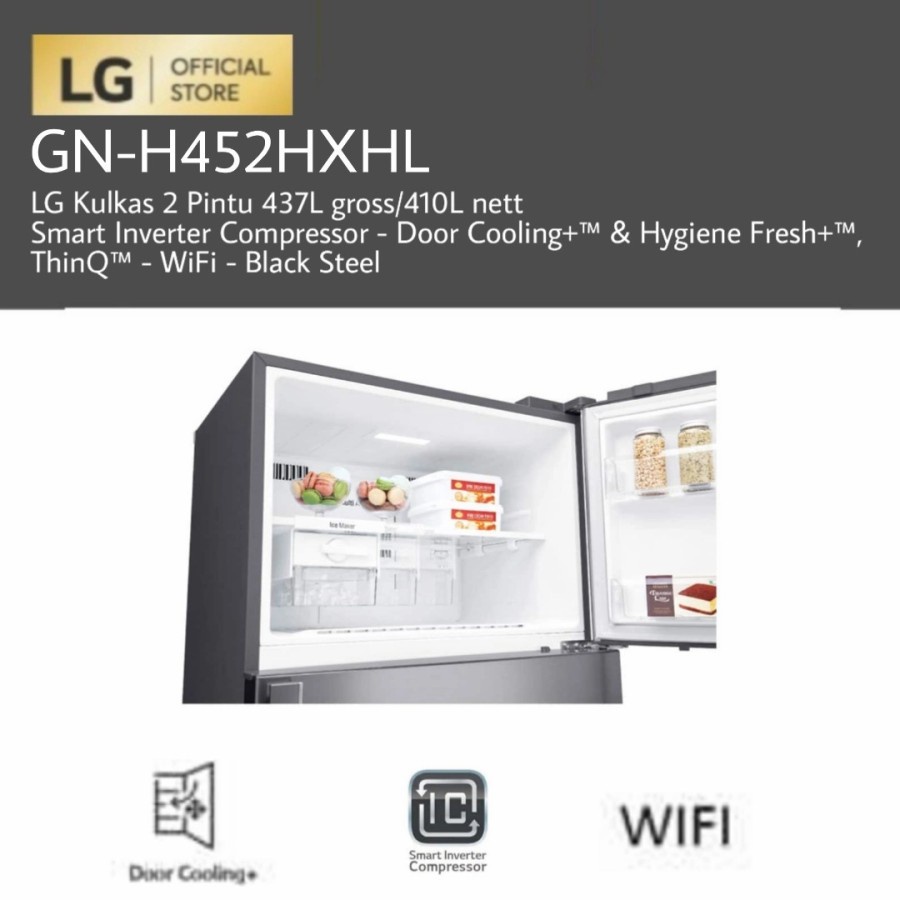 Lemari Es LG 2 Pintu Inverter GN-H452HXHL / Kulkas LG GNH452HXHL