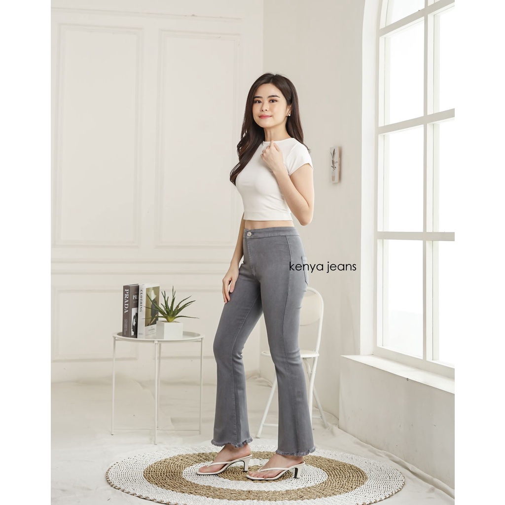 7C-G - CELANA JEANS PREMIUM HIGHWAIST CUTBRAY ABU | HIGHWAIST BOOTCUT JEANS | STREACH JEANS | 27 - 34