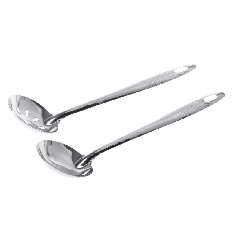 2pcs Sendok Sup Bahan Stainless Steel Ukuran Besar Untuk Alat Dapur