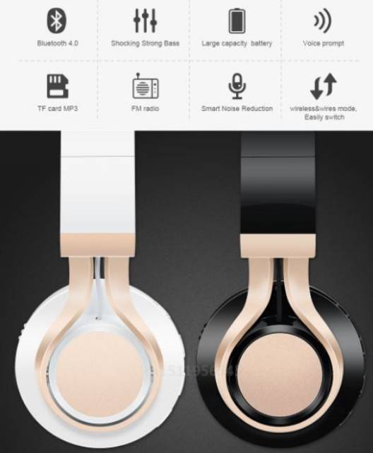 Sound Intone BT08 Bluetooth Headphone with FM Radio - Black Gold