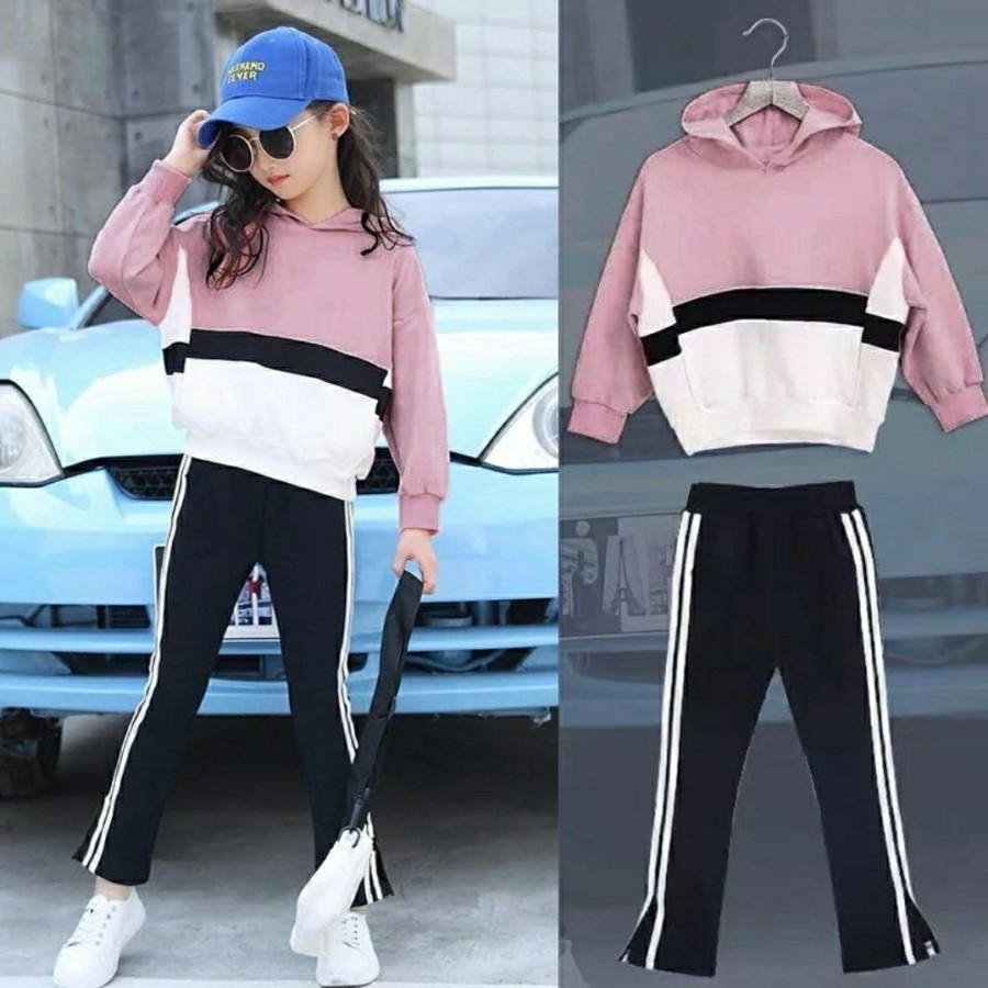 baju setelan training olahraga sepeda gowes anak cewek 7 8 9 10 tahun set hoodie senam keren modern 