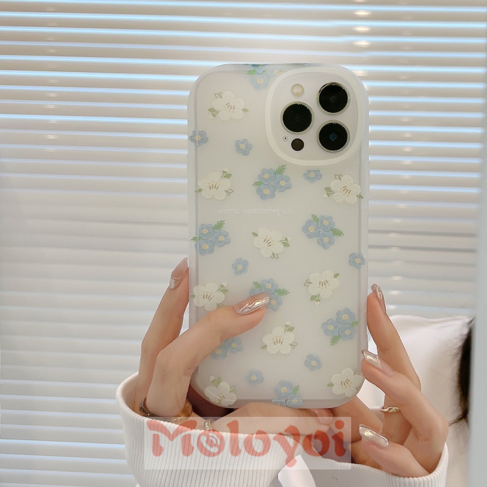 Soft Case TPU Transparan Motif Bunga Biru Putih Untuk IPhone 12 11 13 Pro MAX 7 8 Plus XR X XS MAX SE 2020