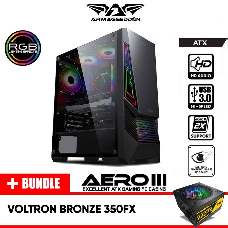 Armaggeddon AERO III ATX Gaming PC Case with Tempered Glass Side Panel