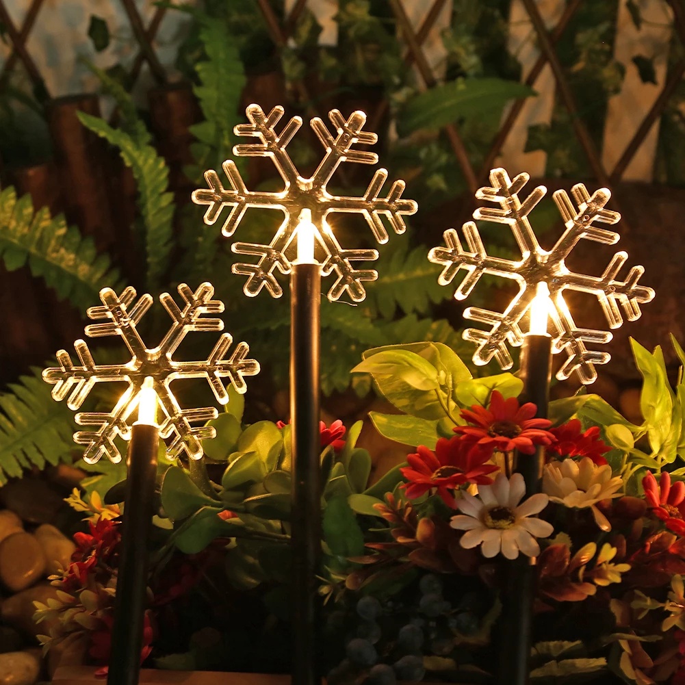 5pcs Lampu LED Tenaga Surya Anti Air IP65 Bentuk Snowflake / Bintang Untuk Dekorasi Pesta Natal