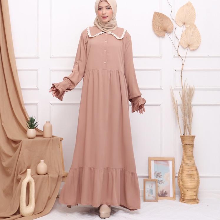 GAMIS RINDU RAYON TWILL JUMBO MAXI DRESS RENDA KANCING BUSUI BUMIL MUSLIM GROSIR MURAH [JGO.10Jn22м]