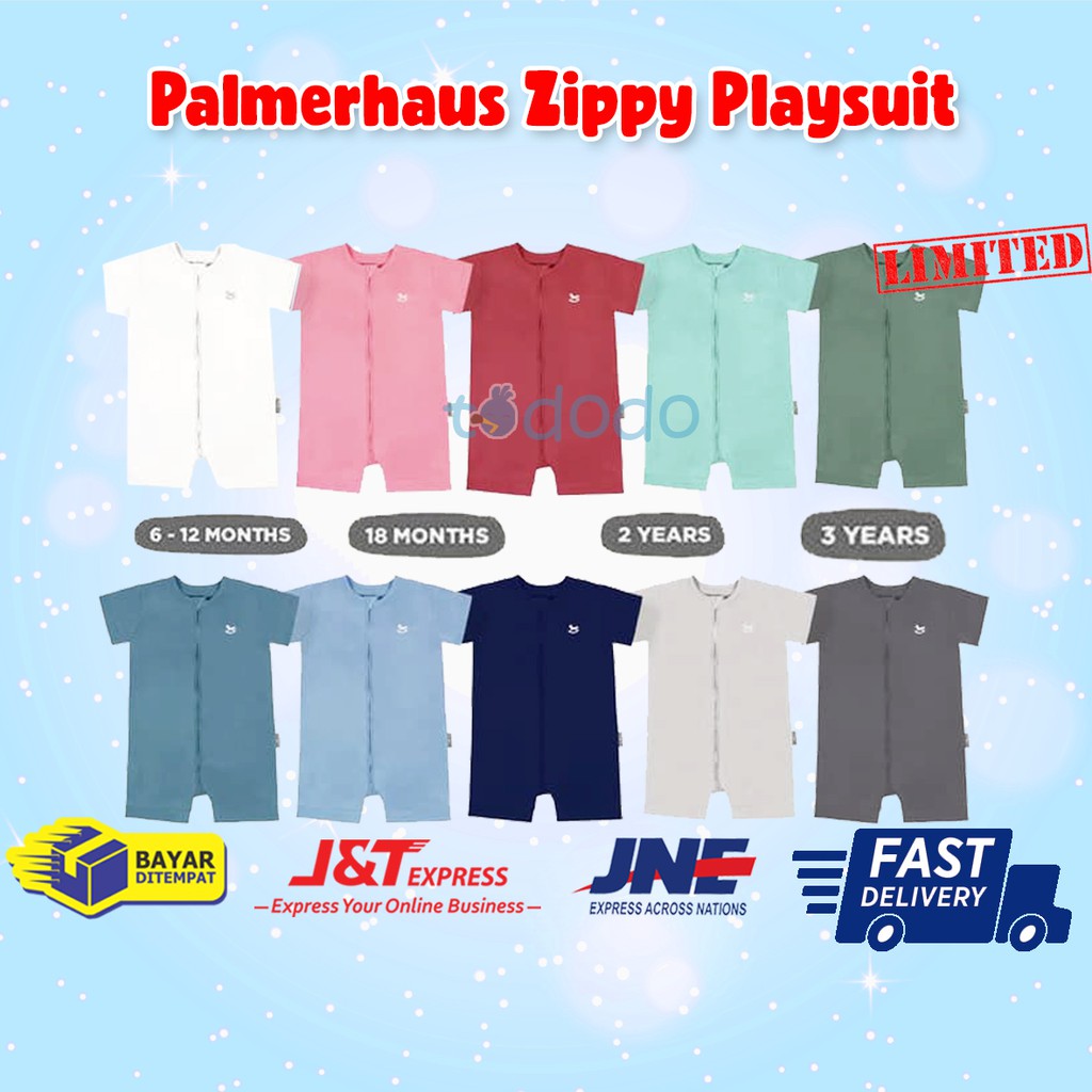 Baju Jumper Jumpsuit Bayi /Pakaian Romper Anak 6 Bulan - 3 Tahun Pakaian Tidur Bayi Palmerhaus Zippy Playsuit Warna Polos