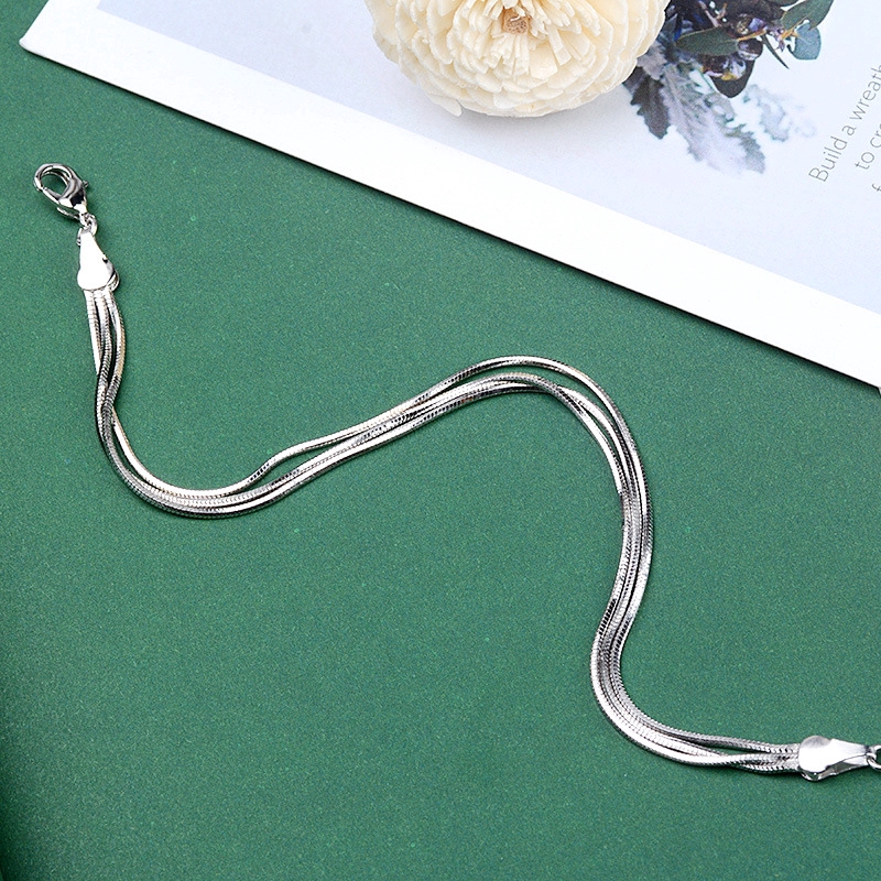 Exquisite Gelang Rantai Ular Multilayer Adjustable Warna Silver untuk Wanita