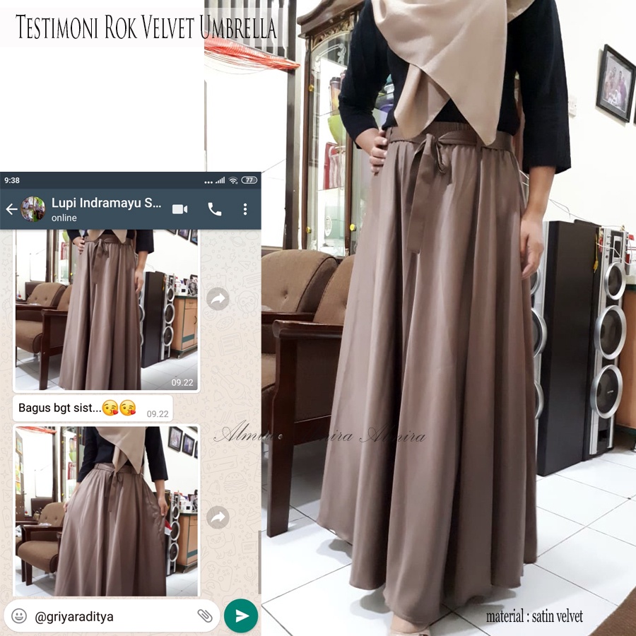 Rok Satin Panjang Payung Lebar Syari Kondangan Velvet Umbrella Skirt Almira Panjang 100cm