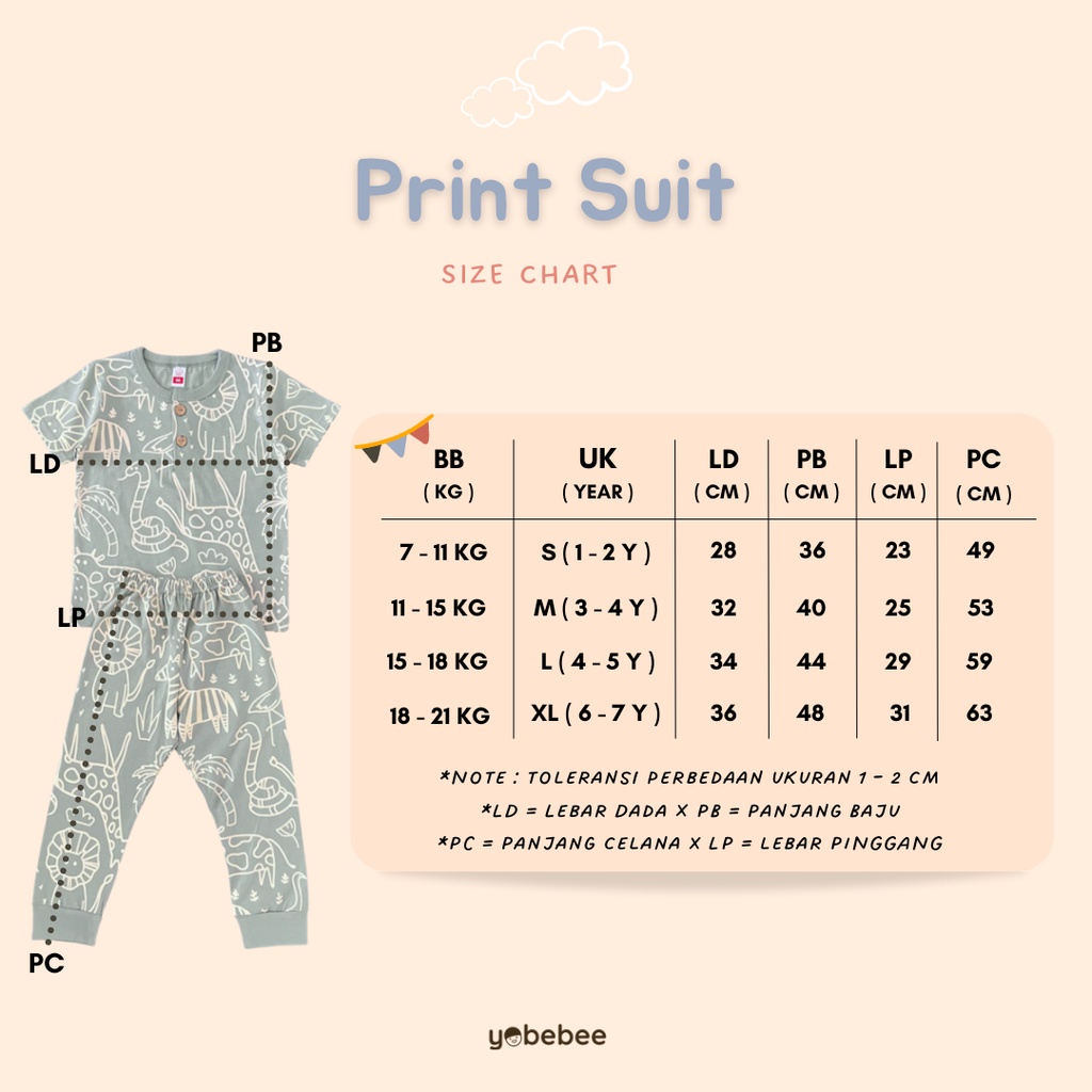 Yobebee Print Suit Setelan Baju Tidur Bayi dan Anak Usia 2 3 4 6 8 Tahun Baju One Set Piyama Pajamas Kids Motif Karakter Kaos Cotton Combat Strech Model Baju Harian Santai Anak Laki Laki Perempuan Cowok Cewek