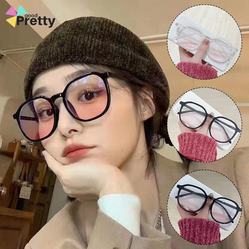 Gradien Pink Blush Glasses Perempuan Anti-biru Warna Cahaya Mengubah Kacamata Bingkai Besar - PD